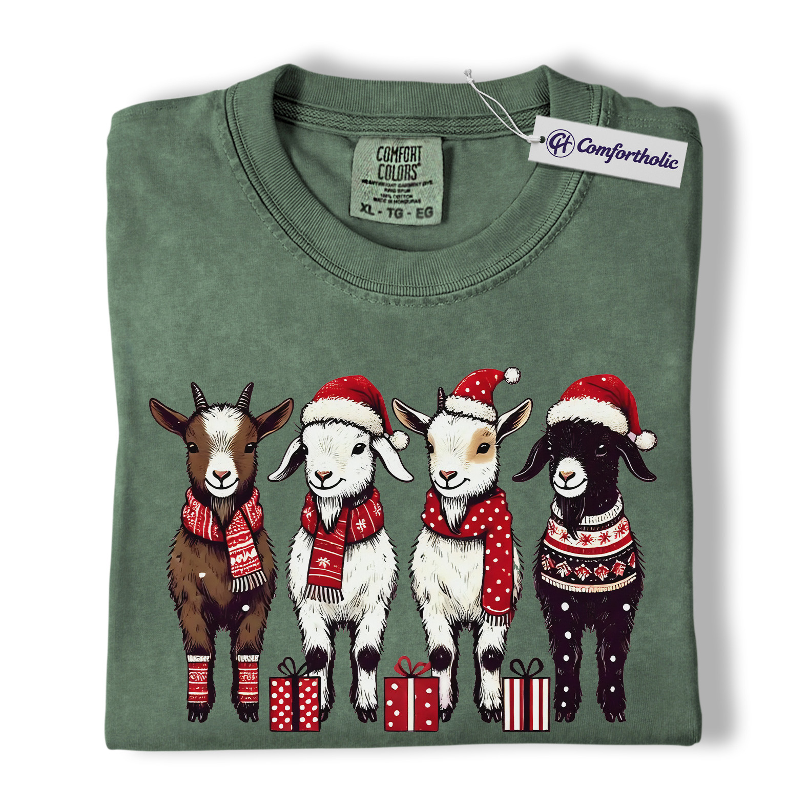 Christmas Goats Shirt, Farm Animal Holiday T-Shirt, Cute Country Graphic Tee, Gift for Goat Lovers, Christmas Comfort Colors Shirt - Image 6