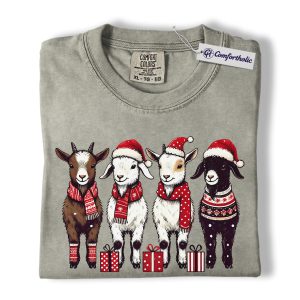 Christmas Goats Shirt, Farm Animal Holiday T-Shirt, Cute Country Graphic Tee, Gift for Goat Lovers, Christmas Comfort Colors Shirt