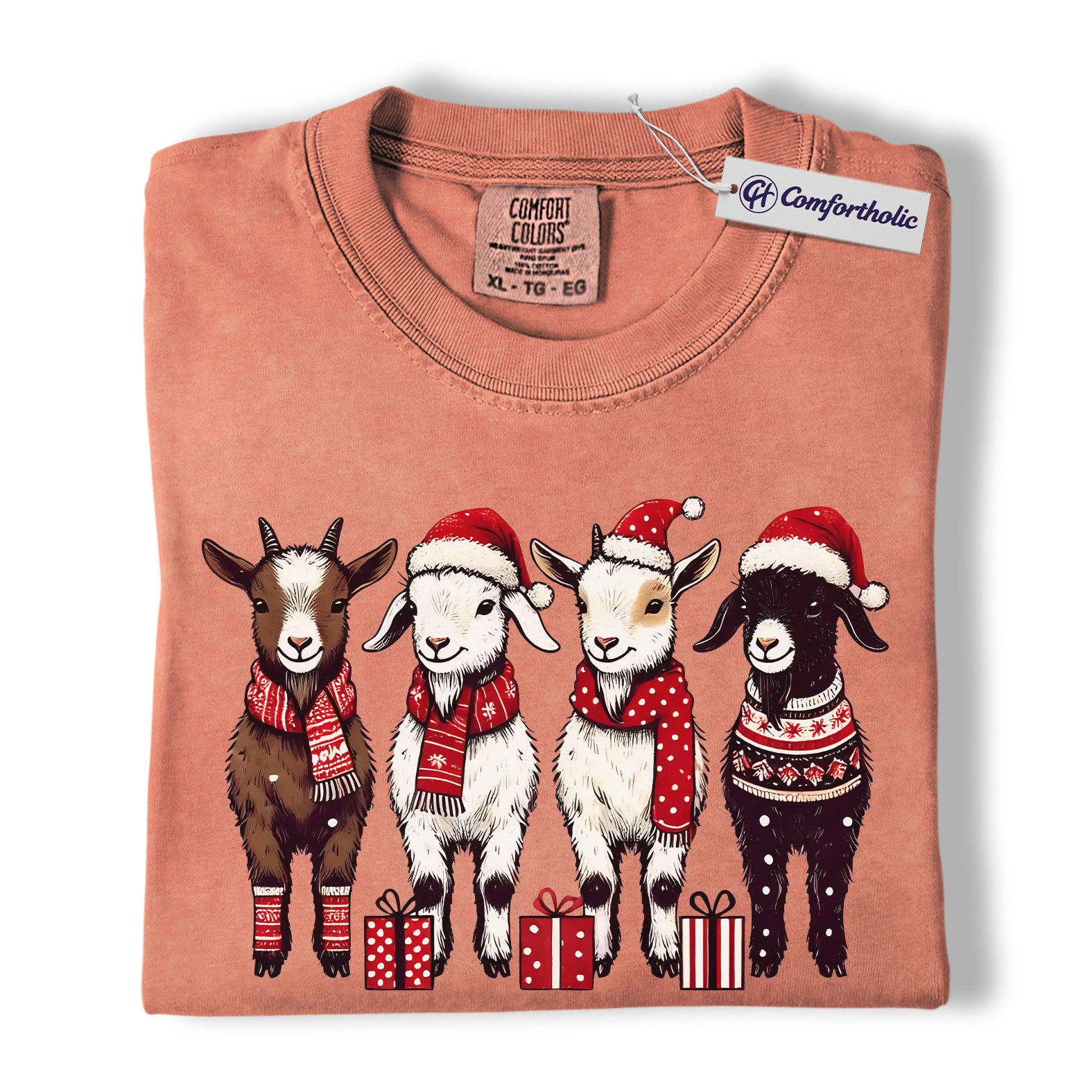 Christmas Goats Shirt, Farm Animal Holiday T-Shirt, Cute Country Graphic Tee, Gift for Goat Lovers, Christmas Comfort Colors Shirt - Image 7