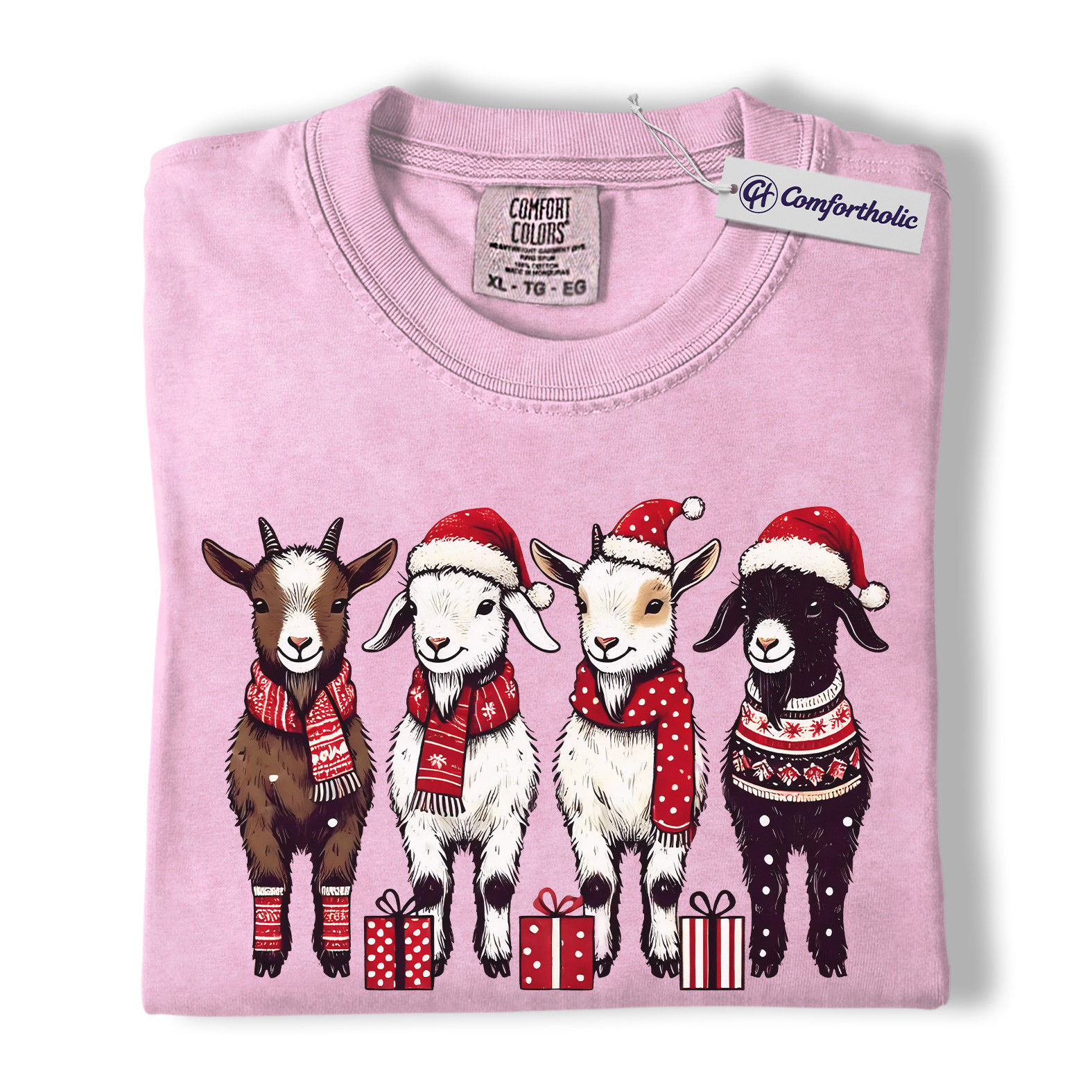Christmas Goats Shirt, Farm Animal Holiday T-Shirt, Cute Country Graphic Tee, Gift for Goat Lovers, Christmas Comfort Colors Shirt - Image 8