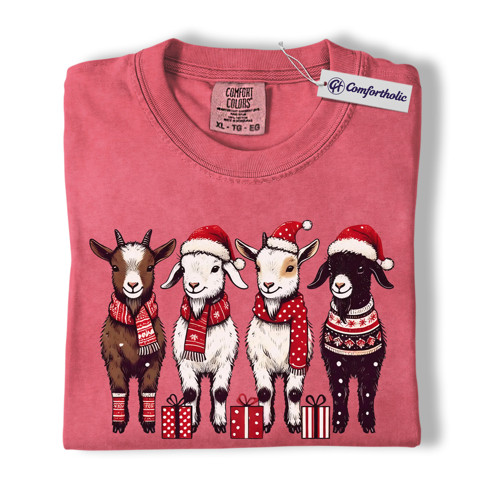 Christmas Goats Shirt, Farm Animal Holiday T-Shirt, Cute Country Graphic Tee, Gift for Goat Lovers, Christmas Comfort Colors Shirt - Image 9