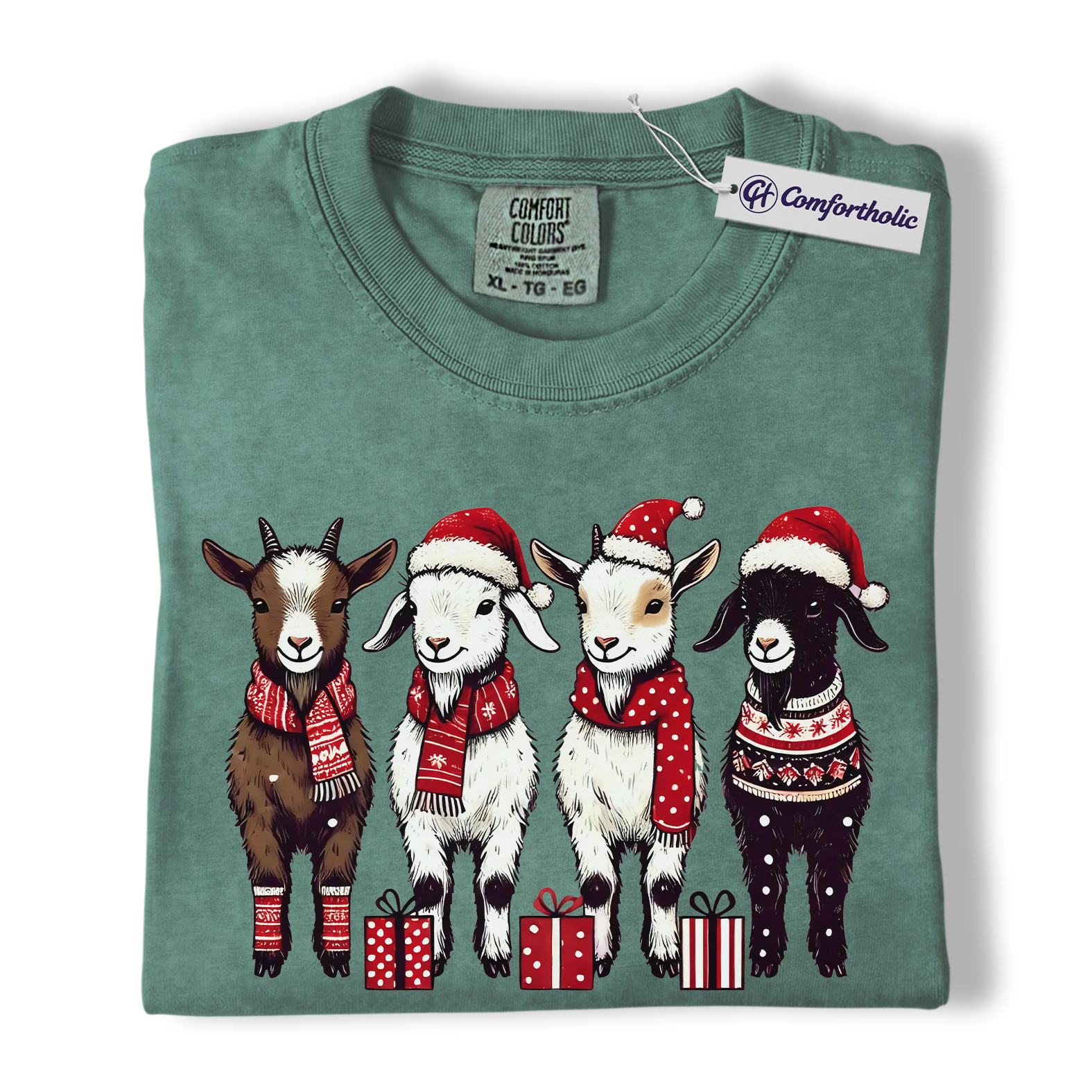 Christmas Goats Shirt, Farm Animal Holiday T-Shirt, Cute Country Graphic Tee, Gift for Goat Lovers, Christmas Comfort Colors Shirt - Image 10