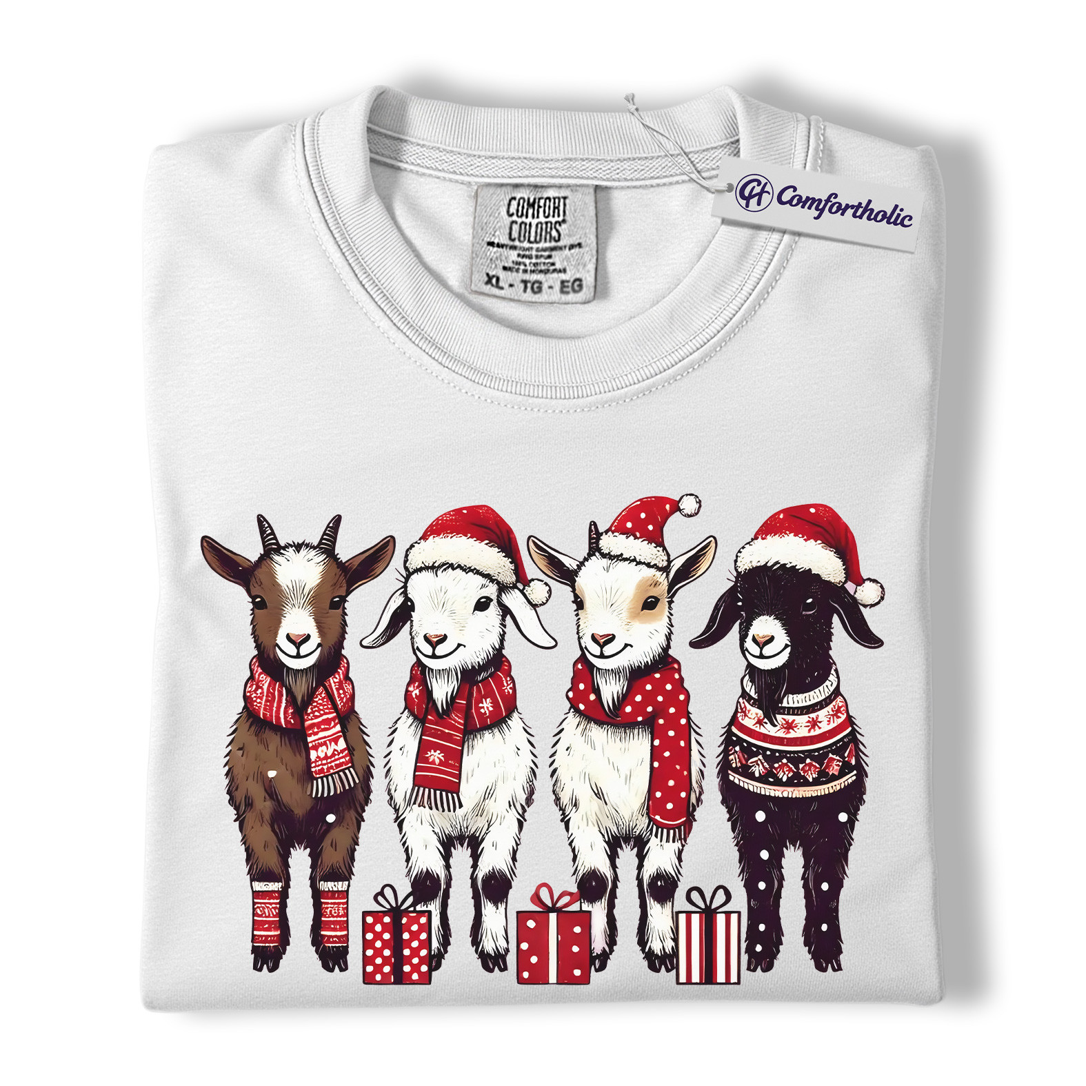 Christmas Goats Shirt, Farm Animal Holiday T-Shirt, Cute Country Graphic Tee, Gift for Goat Lovers, Christmas Comfort Colors Shirt - Image 2
