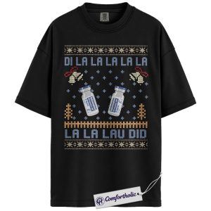 Di La La La Nurse Shirt, Medical Christmas Vial T-Shirt, Funny Ugly Sweater Style Graphic Tee, Holiday Gift for Healthcare Workers, Christmas Comfort Colors Shirt