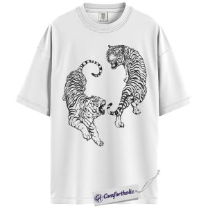Alternative view of Tiger Yin Yang Shirt, Wild Animal Graphic T-Shirt, Vintage Tattoo Style Tiger Tee, Gift for Tiger Lovers, Comfort Colors Shirt