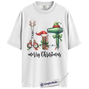 Alternative view of Hairstylist Christmas Shirt, Funny Hairdresser Holiday T-Shirt, Festive Cosmetologist Graphic Tee, Cute Salon Worker Gift, Christmas Comfort Colors Shirt