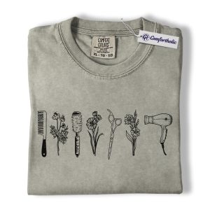 Hairstylist Shirt, Floral Hairdresser T-Shirt, Minimalist Cosmetologist Graphic Tee, Salon Worker Gift for Women, Comfort Colors Shirt