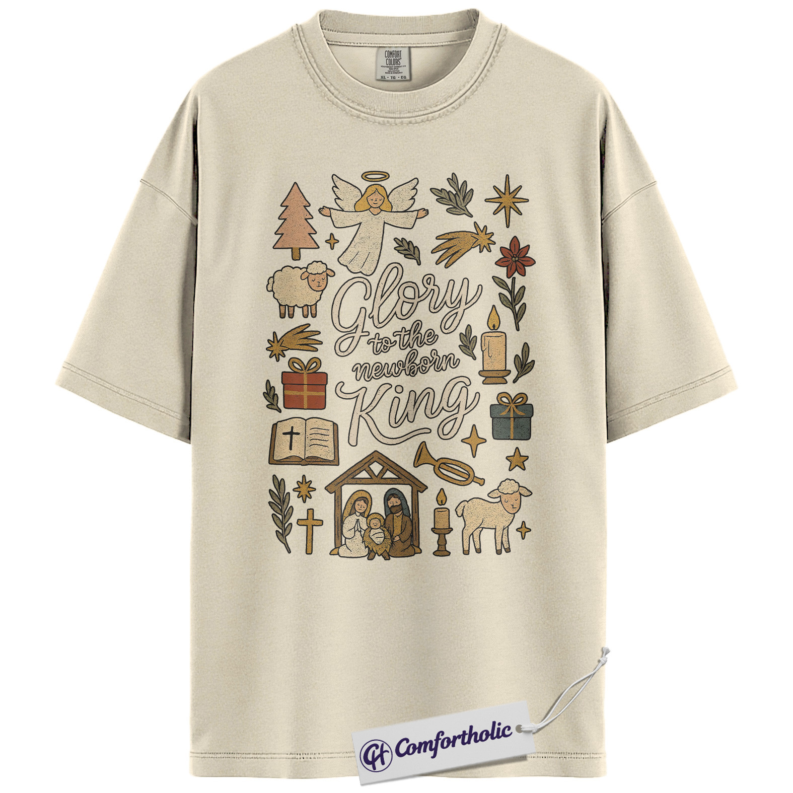 Glory to the Newborn King Shirt, Christian Nativity Scene T-Shirt, Faith-Based Christmas Graphic Tee, Religious Holiday Gift for Women, Christmas Comfort Colors Shirt - Image 4
