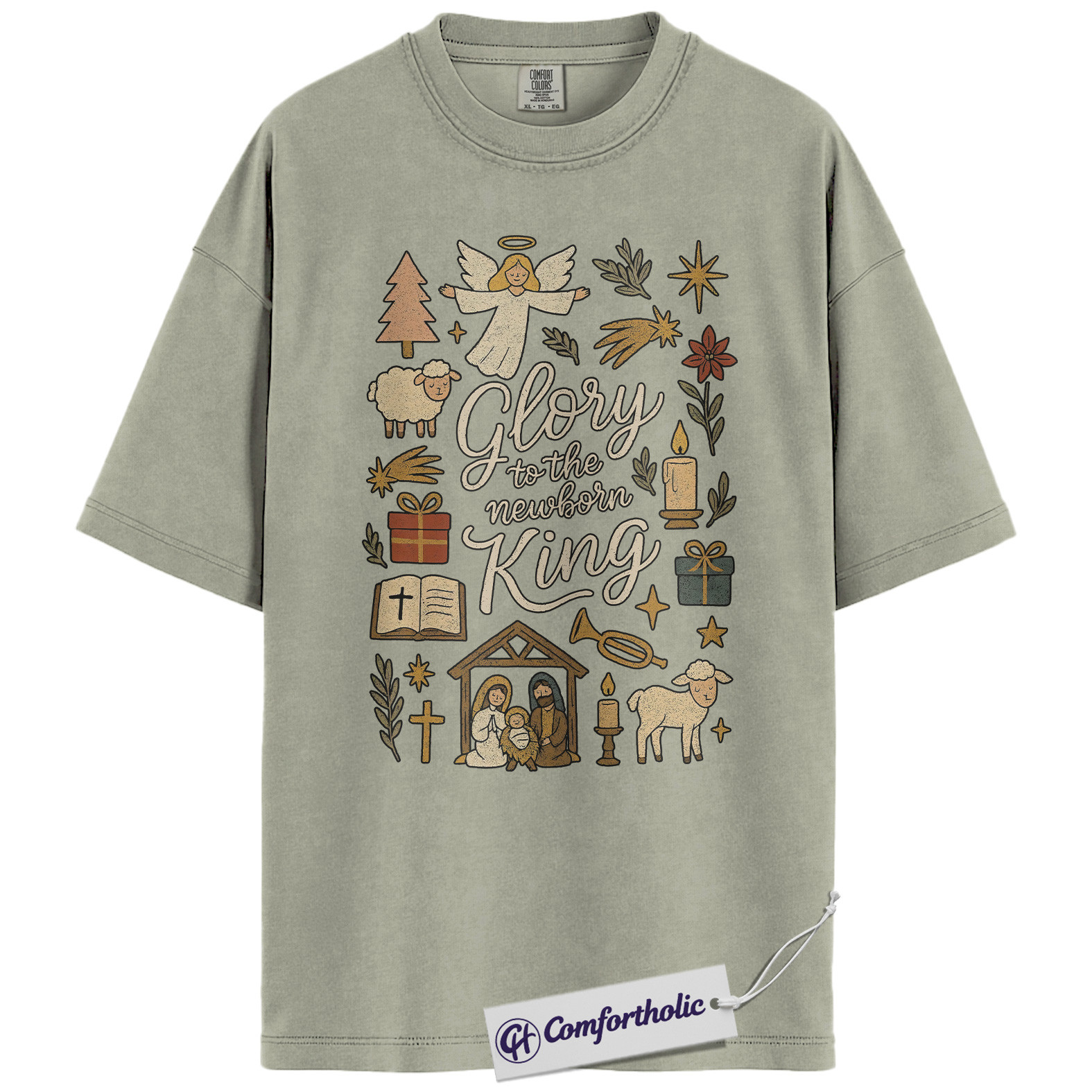Glory to the Newborn King Shirt, Christian Nativity Scene T-Shirt, Faith-Based Christmas Graphic Tee, Religious Holiday Gift for Women, Christmas Comfort Colors Shirt - Image 6