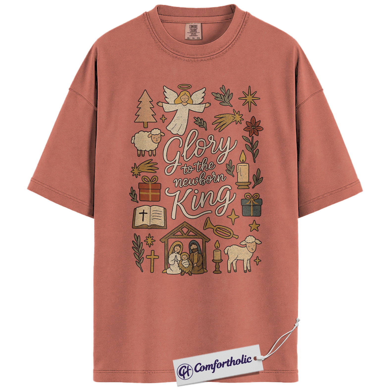 Glory to the Newborn King Shirt, Christian Nativity Scene T-Shirt, Faith-Based Christmas Graphic Tee, Religious Holiday Gift for Women, Christmas Comfort Colors Shirt - Image 7