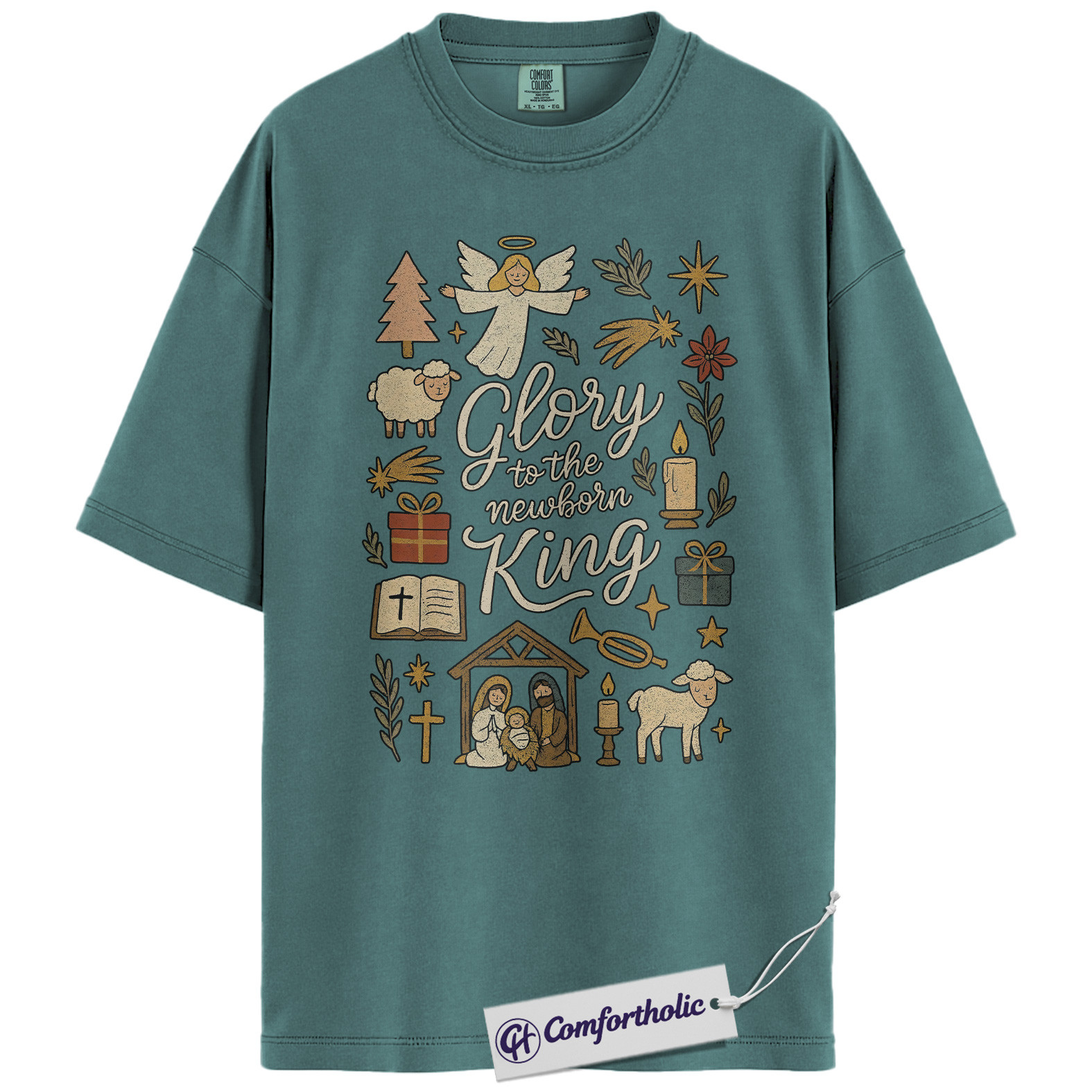 Glory to the Newborn King Shirt, Christian Nativity Scene T-Shirt, Faith-Based Christmas Graphic Tee, Religious Holiday Gift for Women, Christmas Comfort Colors Shirt - Image 11