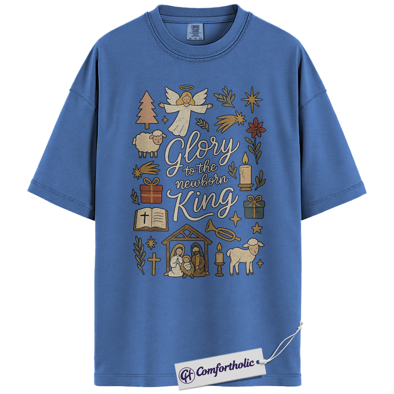 Glory to the Newborn King Shirt, Christian Nativity Scene T-Shirt, Faith-Based Christmas Graphic Tee, Religious Holiday Gift for Women, Christmas Comfort Colors Shirt - Image 12