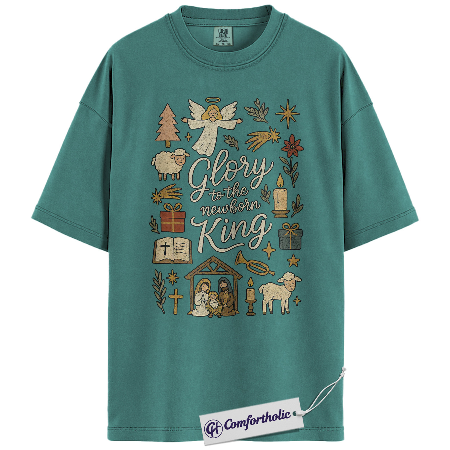 Glory to the Newborn King Shirt, Christian Nativity Scene T-Shirt, Faith-Based Christmas Graphic Tee, Religious Holiday Gift for Women, Christmas Comfort Colors Shirt - Image 13