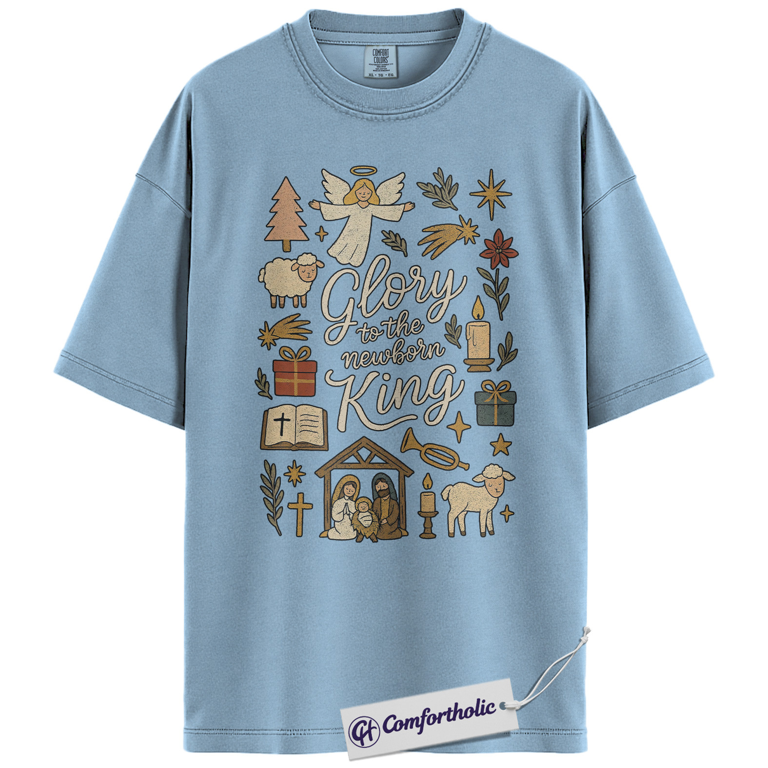 Glory to the Newborn King Shirt, Christian Nativity Scene T-Shirt, Faith-Based Christmas Graphic Tee, Religious Holiday Gift for Women, Christmas Comfort Colors Shirt - Image 14