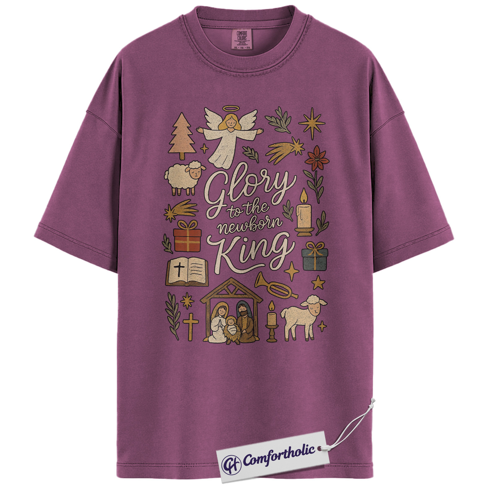 Glory to the Newborn King Shirt, Christian Nativity Scene T-Shirt, Faith-Based Christmas Graphic Tee, Religious Holiday Gift for Women, Christmas Comfort Colors Shirt - Image 15