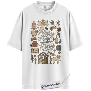 Alternative view of Glory to the Newborn King Shirt, Christian Nativity Scene T-Shirt, Faith-Based Christmas Graphic Tee, Religious Holiday Gift for Women, Christmas Comfort Colors Shirt