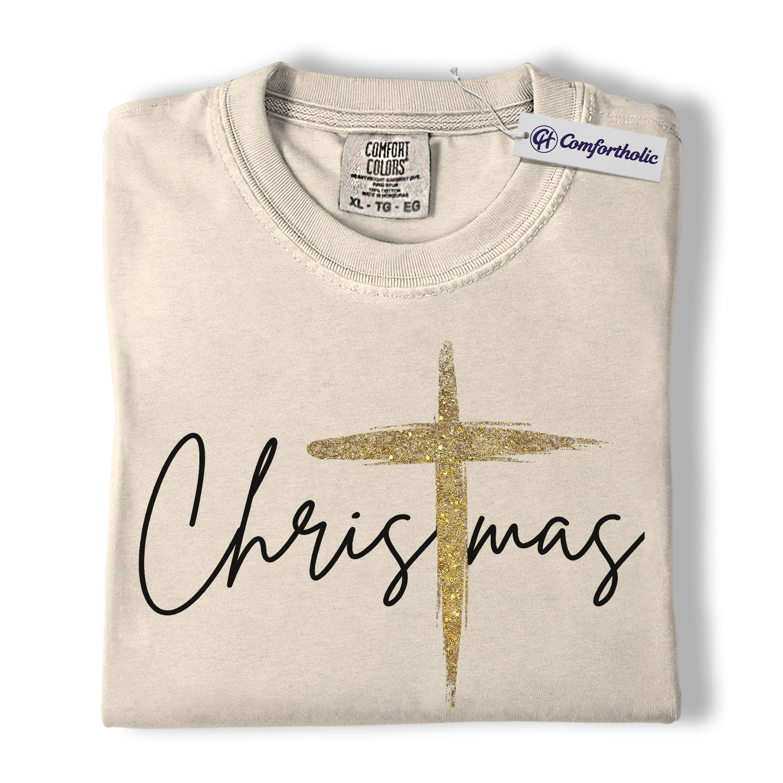 Christian Christmas Shirt, Faith-Based Holiday T-Shirt, Gold Cross Religious Graphic Tee, Elegant Jesus Gift, Christmas Comfort Colors Shirt - Image 4