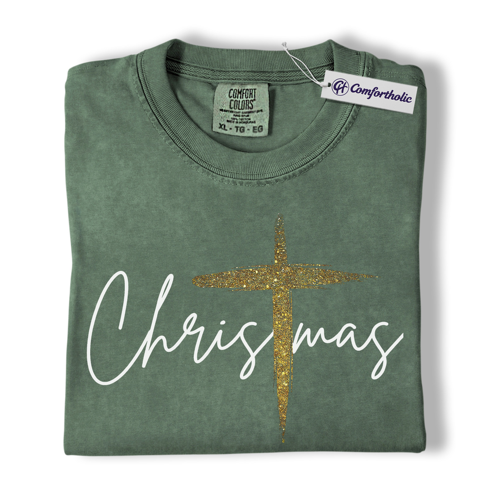 Christian Christmas Shirt, Faith-Based Holiday T-Shirt, Gold Cross Religious Graphic Tee, Elegant Jesus Gift, Christmas Comfort Colors Shirt - Image 5