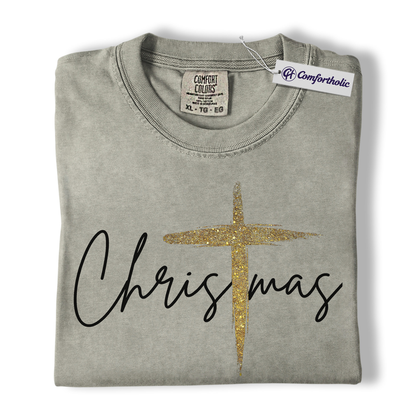 Christian Christmas Shirt, Faith-Based Holiday T-Shirt, Gold Cross Religious Graphic Tee, Elegant Jesus Gift, Christmas Comfort Colors Shirt - Image 6