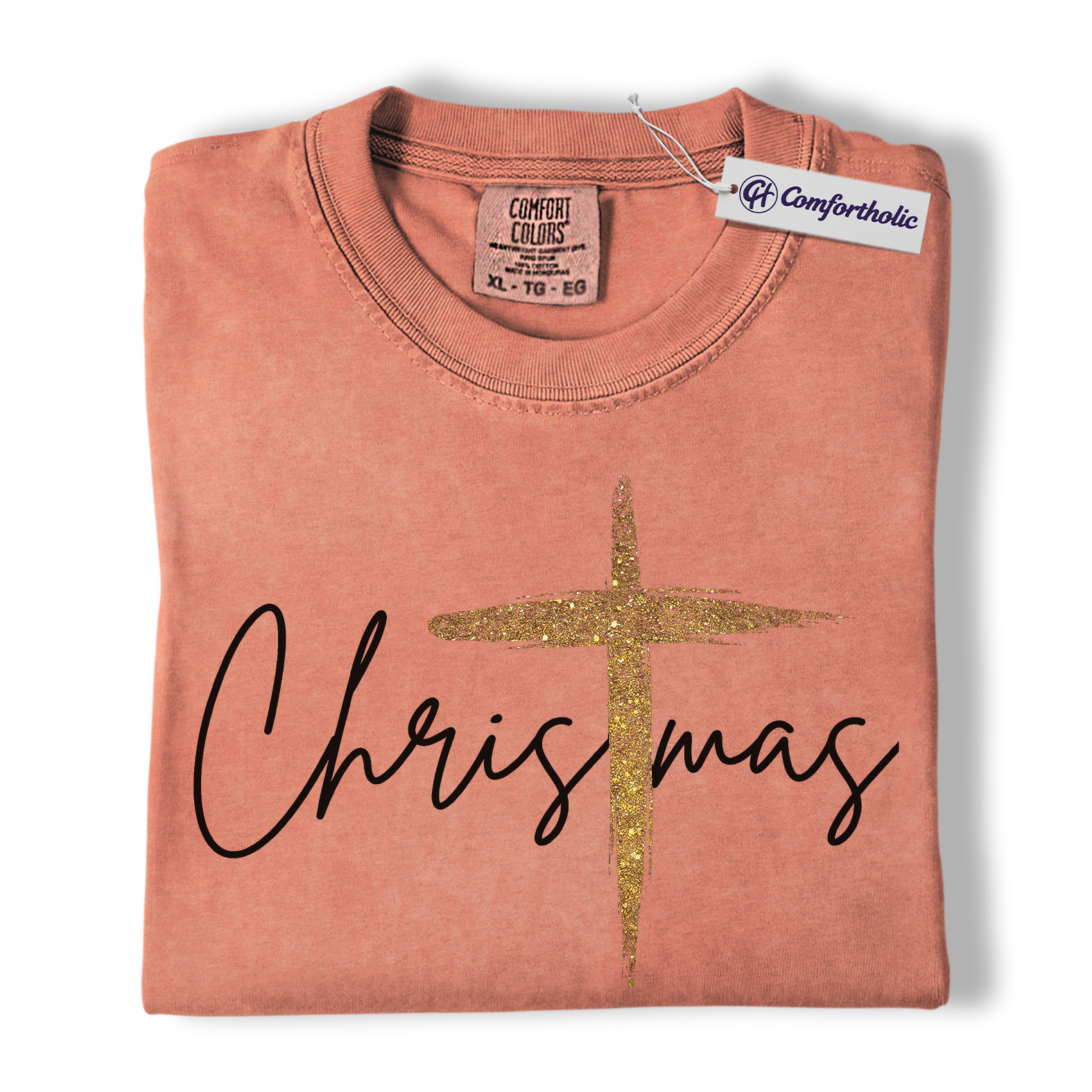 Christian Christmas Shirt, Faith-Based Holiday T-Shirt, Gold Cross Religious Graphic Tee, Elegant Jesus Gift, Christmas Comfort Colors Shirt - Image 7