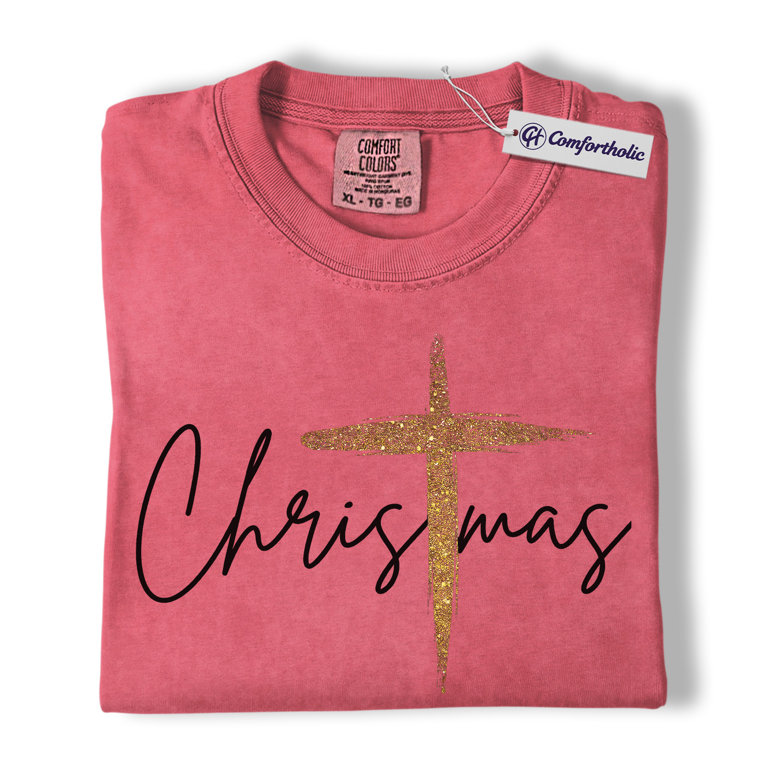 Christian Christmas Shirt, Faith-Based Holiday T-Shirt, Gold Cross Religious Graphic Tee, Elegant Jesus Gift, Christmas Comfort Colors Shirt - Image 9