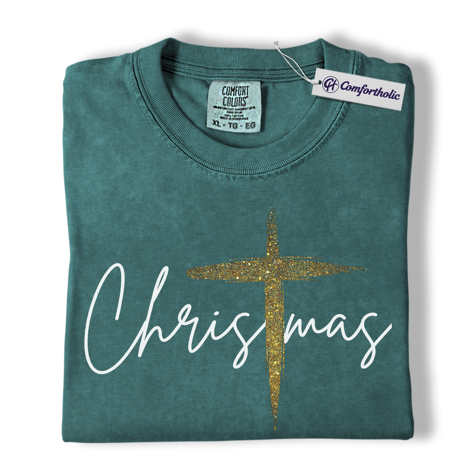 Christian Christmas Shirt, Faith-Based Holiday T-Shirt, Gold Cross Religious Graphic Tee, Elegant Jesus Gift, Christmas Comfort Colors Shirt - Image 11