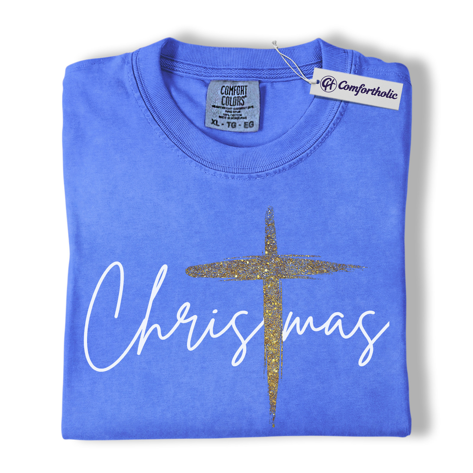Christian Christmas Shirt, Faith-Based Holiday T-Shirt, Gold Cross Religious Graphic Tee, Elegant Jesus Gift, Christmas Comfort Colors Shirt - Image 12