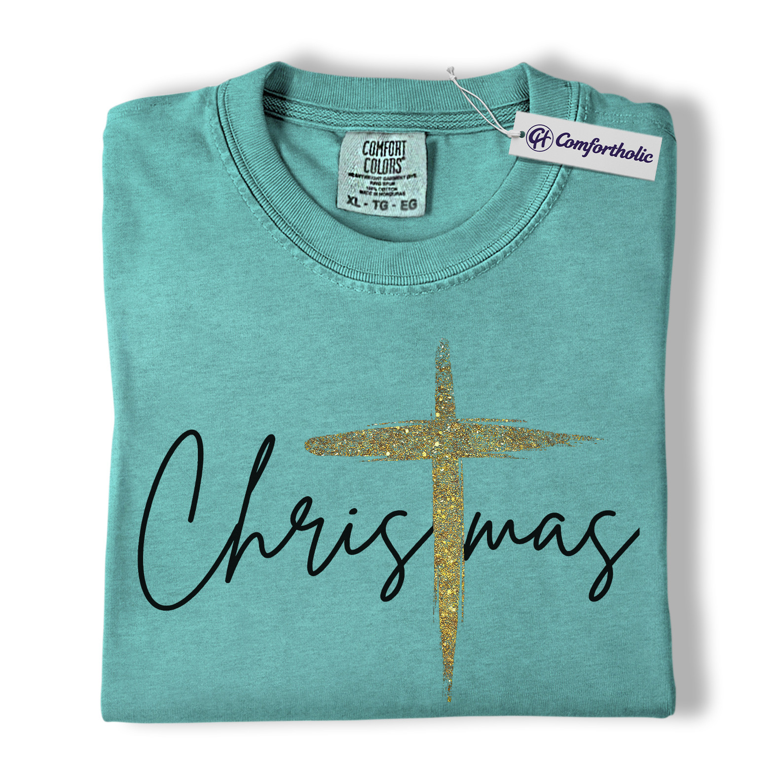 Christian Christmas Shirt, Faith-Based Holiday T-Shirt, Gold Cross Religious Graphic Tee, Elegant Jesus Gift, Christmas Comfort Colors Shirt - Image 13