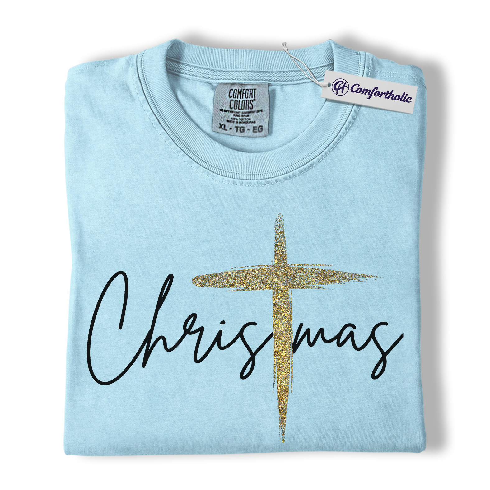 Christian Christmas Shirt, Faith-Based Holiday T-Shirt, Gold Cross Religious Graphic Tee, Elegant Jesus Gift, Christmas Comfort Colors Shirt - Image 14