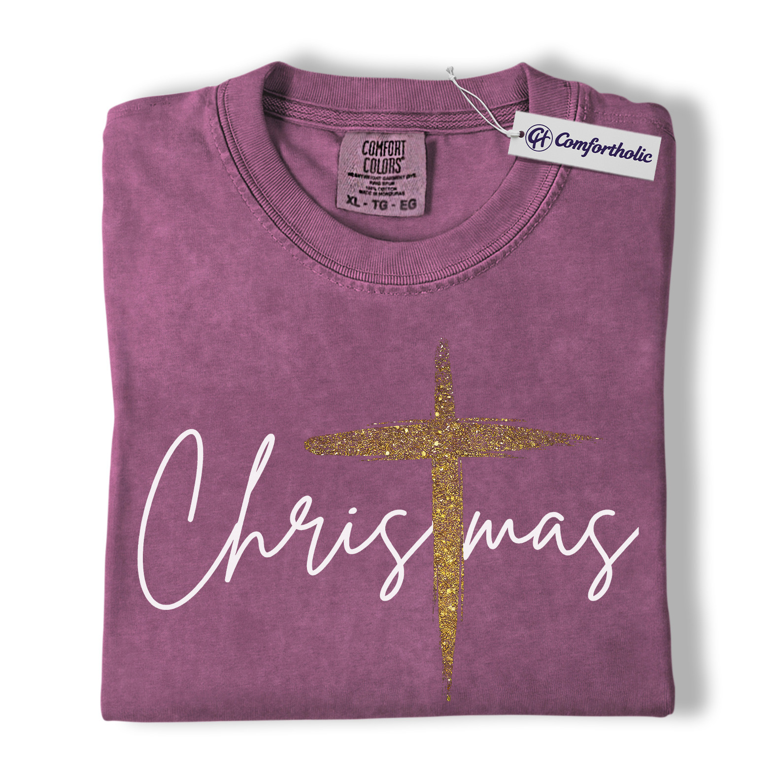 Christian Christmas Shirt, Faith-Based Holiday T-Shirt, Gold Cross Religious Graphic Tee, Elegant Jesus Gift, Christmas Comfort Colors Shirt - Image 15