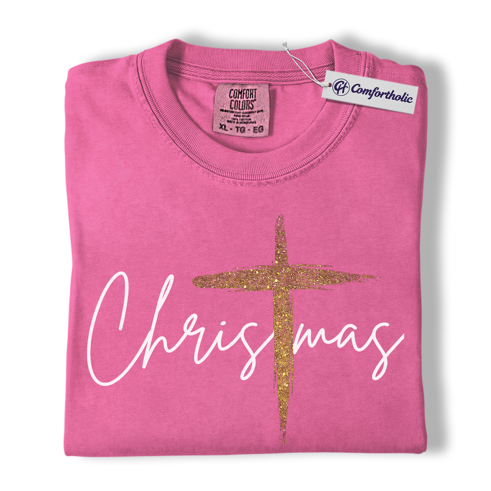 Christian Christmas Shirt, Faith-Based Holiday T-Shirt, Gold Cross Religious Graphic Tee, Elegant Jesus Gift, Christmas Comfort Colors Shirt - Image 16
