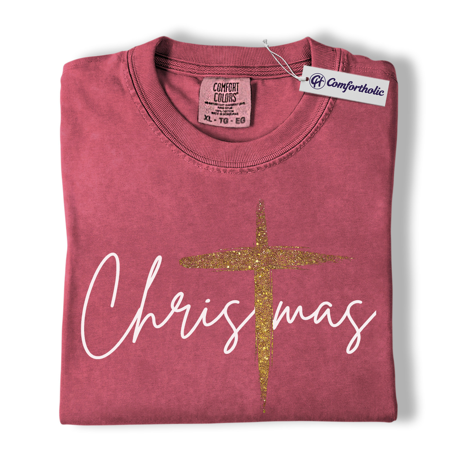 Christian Christmas Shirt, Faith-Based Holiday T-Shirt, Gold Cross Religious Graphic Tee, Elegant Jesus Gift, Christmas Comfort Colors Shirt - Image 18