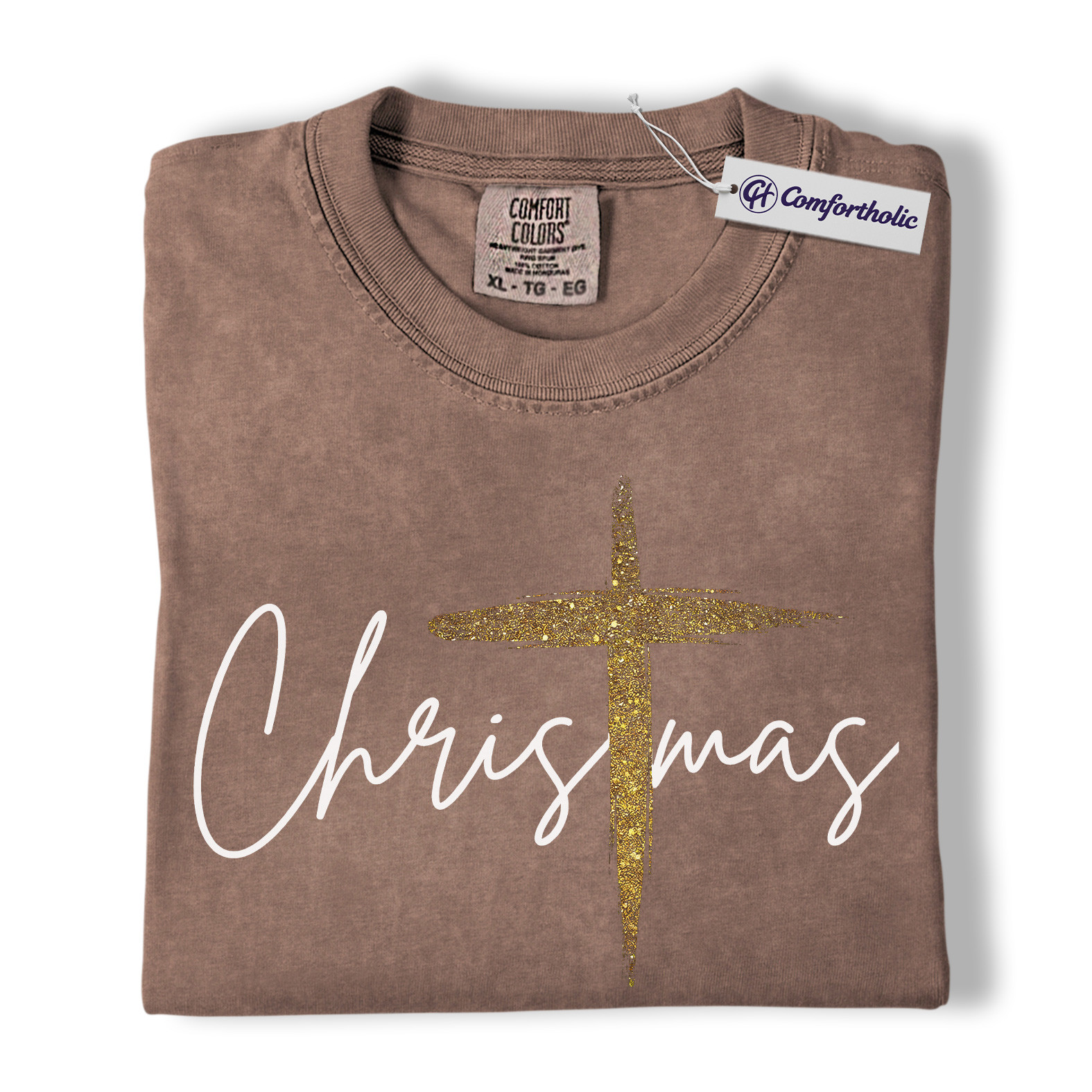 Christian Christmas Shirt, Faith-Based Holiday T-Shirt, Gold Cross Religious Graphic Tee, Elegant Jesus Gift, Christmas Comfort Colors Shirt - Image 19