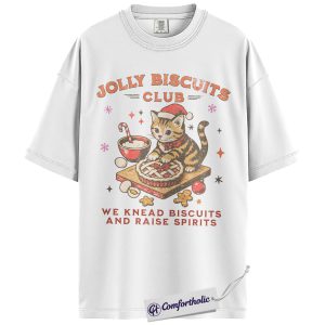 Alternative view of Jolly Biscuits Club Shirt, Funny Cat Christmas T-Shirt, Holiday Baking Graphic Tee, Cute Festive Top for Cat Lovers, Christmas Comfort Colors Shirt
