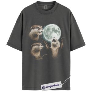 Alternative view of Three Otter Moon Shirt, Funny Animal Graphic T-Shirt, Celestial Nature Tee, Otter Lover Gift for Wildlife Fans, Comfort Colors Shirt