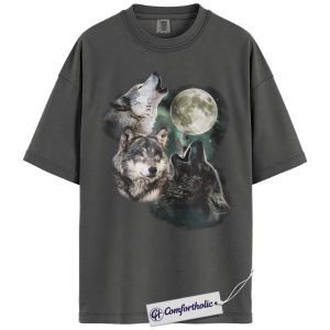 Alternative view of Three Wolf Moon Shirt, Wolf Lover T-Shirt, Celestial Nature Graphic Tee, Vintage Animal Top for Wilderness Fans, Comfort Colors Shirt