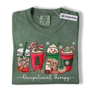 Occupational Therapist Christmas Shirt, OT Holiday Coffee T-Shirt, Festive Medical Graphic Tee, Healthcare Worker Gift, Christmas Comfort Colors Shirt