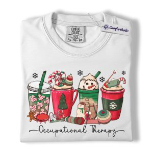 Alternative view of Occupational Therapist Christmas Shirt, OT Holiday Coffee T-Shirt, Festive Medical Graphic Tee, Healthcare Worker Gift, Christmas Comfort Colors Shirt