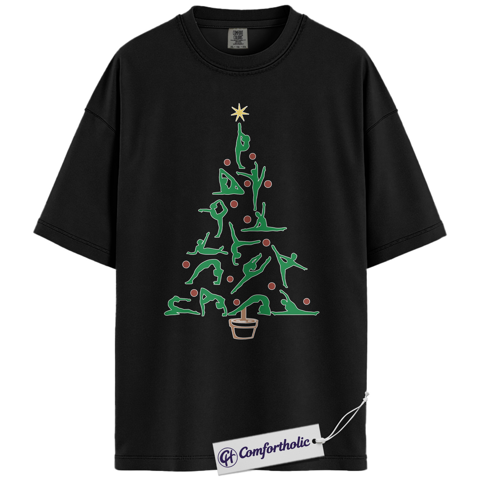 Yoga Christmas Tree Shirt, Holiday Yoga T-Shirt, Fitness Christmas Graphic Tee, Festive Gift for Yoga Lovers, Comfort Colors Shirt - Image 3