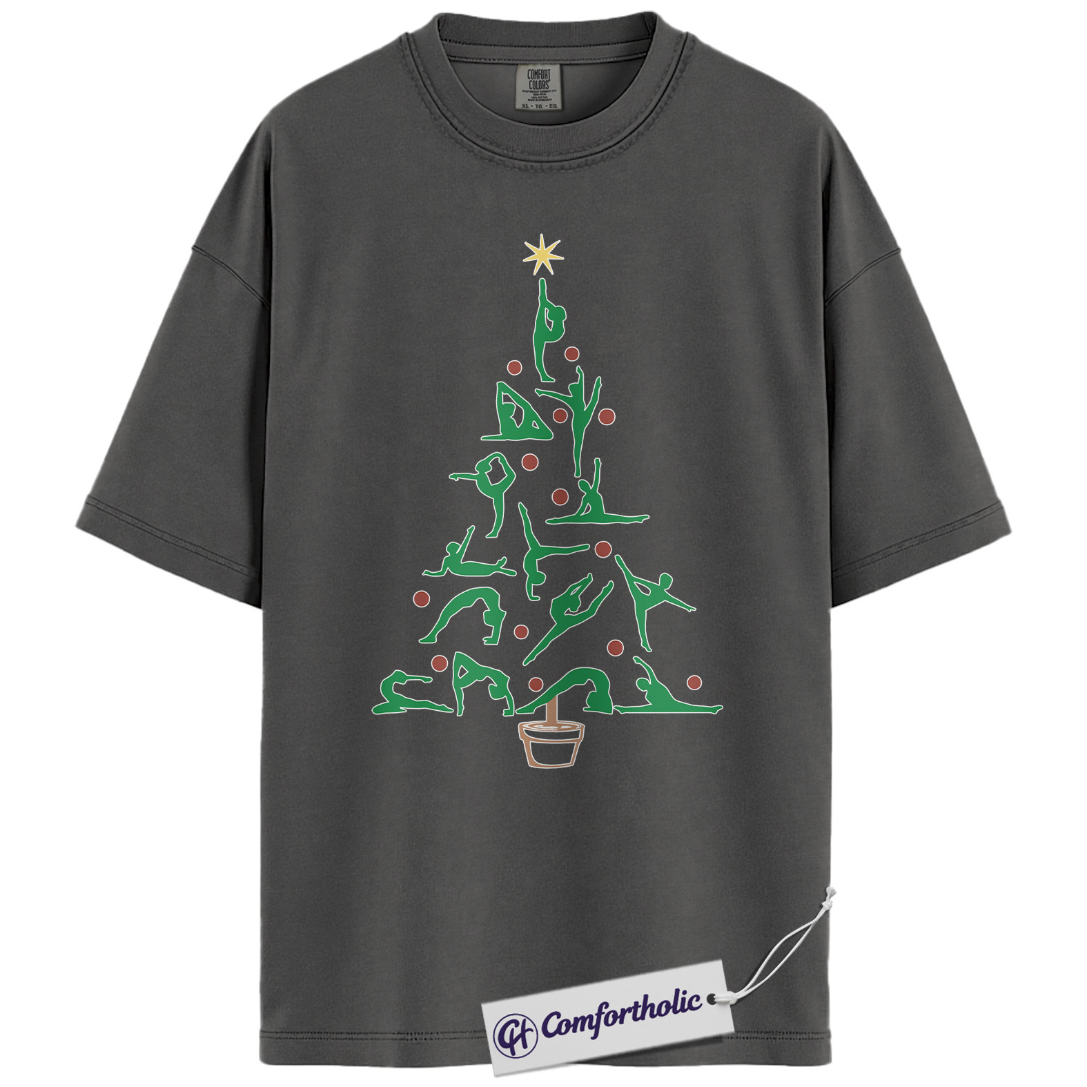 Yoga Christmas Tree Shirt, Holiday Yoga T-Shirt, Fitness Christmas Graphic Tee, Festive Gift for Yoga Lovers, Comfort Colors Shirt - Image 4