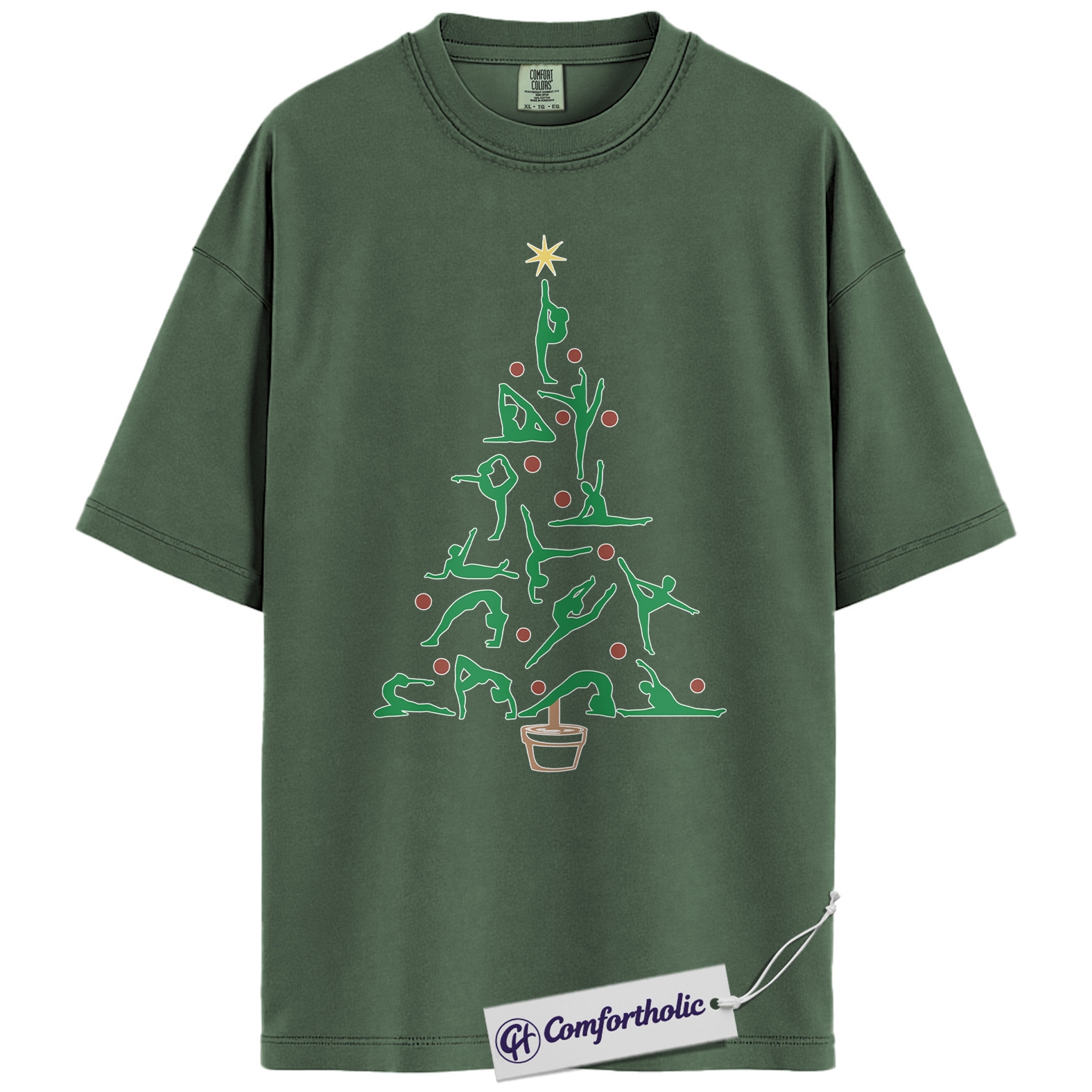 Yoga Christmas Tree Shirt, Holiday Yoga T-Shirt, Fitness Christmas Graphic Tee, Festive Gift for Yoga Lovers, Comfort Colors Shirt - Image 5