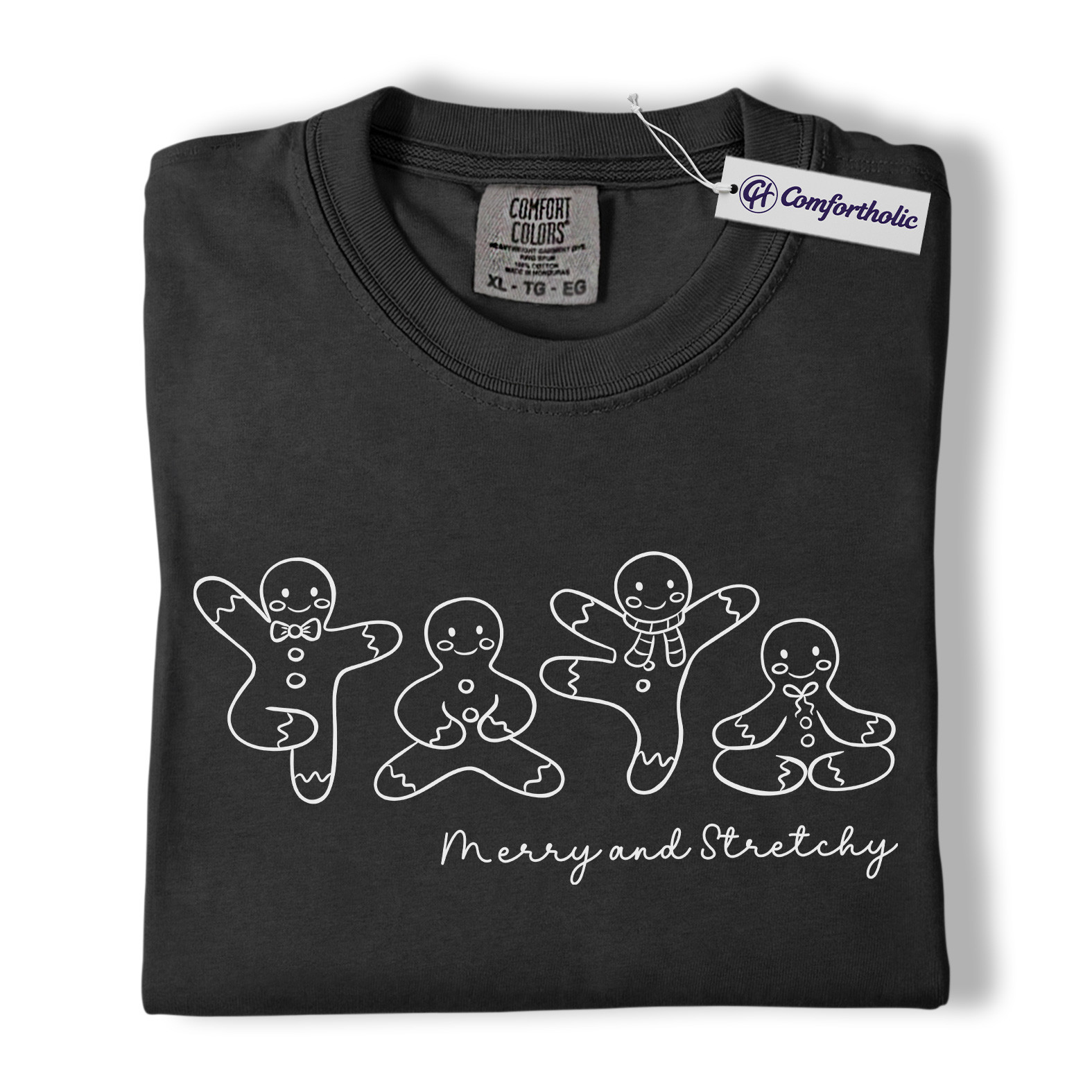 Merry and Stretchy Shirt, Gingerbread Christmas T-Shirt, Funny Yoga Graphic Tee, Festive Holiday Top for Christmas Lovers, Christmas Comfort Colors Shirt - Image 3