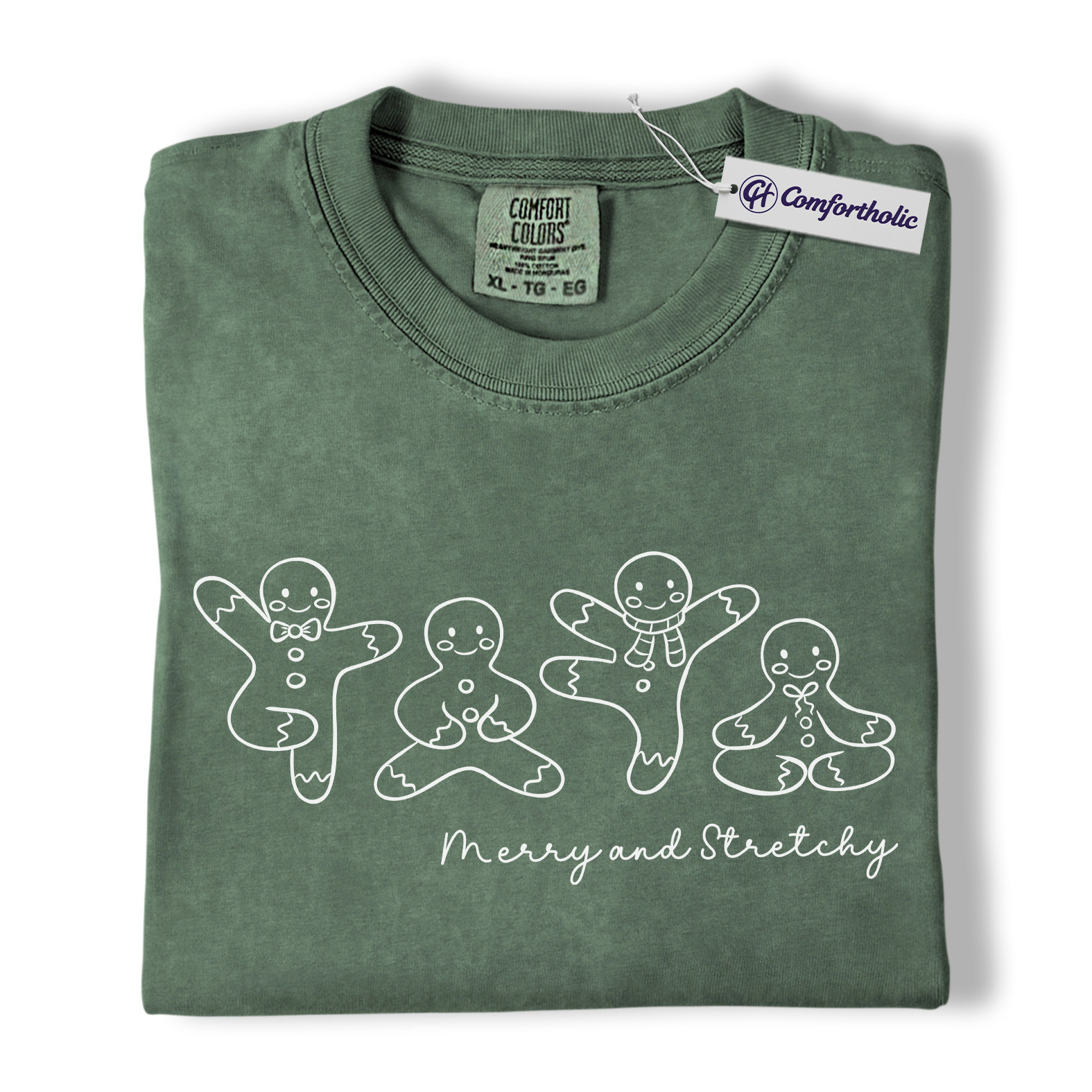Merry and Stretchy Shirt, Gingerbread Christmas T-Shirt, Funny Yoga Graphic Tee, Festive Holiday Top for Christmas Lovers, Christmas Comfort Colors Shirt - Image 6