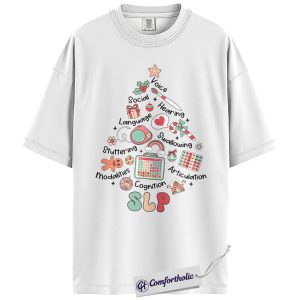 Alternative view of SLP Christmas Shirt, Cute Speech Therapist Holiday T-Shirt, Funny Speech Language Pathologist Tee, Gift for SLP Professionals, Christmas Comfort Colors Shirt