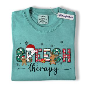 Speech Therapist Christmas Shirt, SLP Holiday T-Shirt, Cute Therapy Graphic Tee, Holiday Gift for Healthcare Workers, Christmas Comfort Colors Shirt