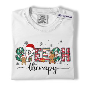 Alternative view of Speech Therapist Christmas Shirt, SLP Holiday T-Shirt, Cute Therapy Graphic Tee, Holiday Gift for Healthcare Workers, Christmas Comfort Colors Shirt