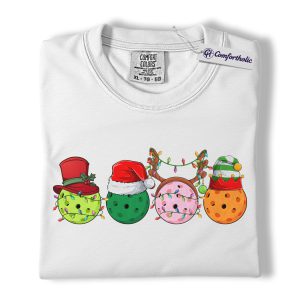 Alternative view of Pickleball Christmas Shirt, Funny Holiday Sports T-Shirt, Cute Pickleball Balls Graphic Tee, Festive Gift for Pickleball Lovers & Players, Christmas Comfort Colors Shirt