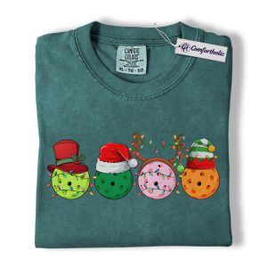 Pickleball Christmas Shirt, Funny Holiday Sports T-Shirt, Cute Pickleball Balls Graphic Tee, Festive Gift for Pickleball Lovers & Players, Christmas Comfort Colors Shirt