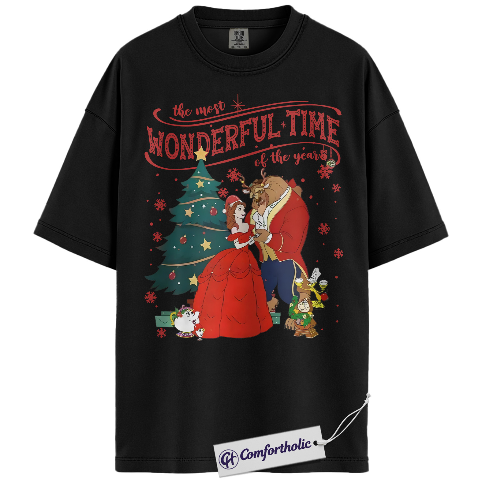 Beauty and the Beast Shirt, Christmas T-Shirt, Animated Graphic Tee, Christmas Comfort Colors Shirt - Image 3
