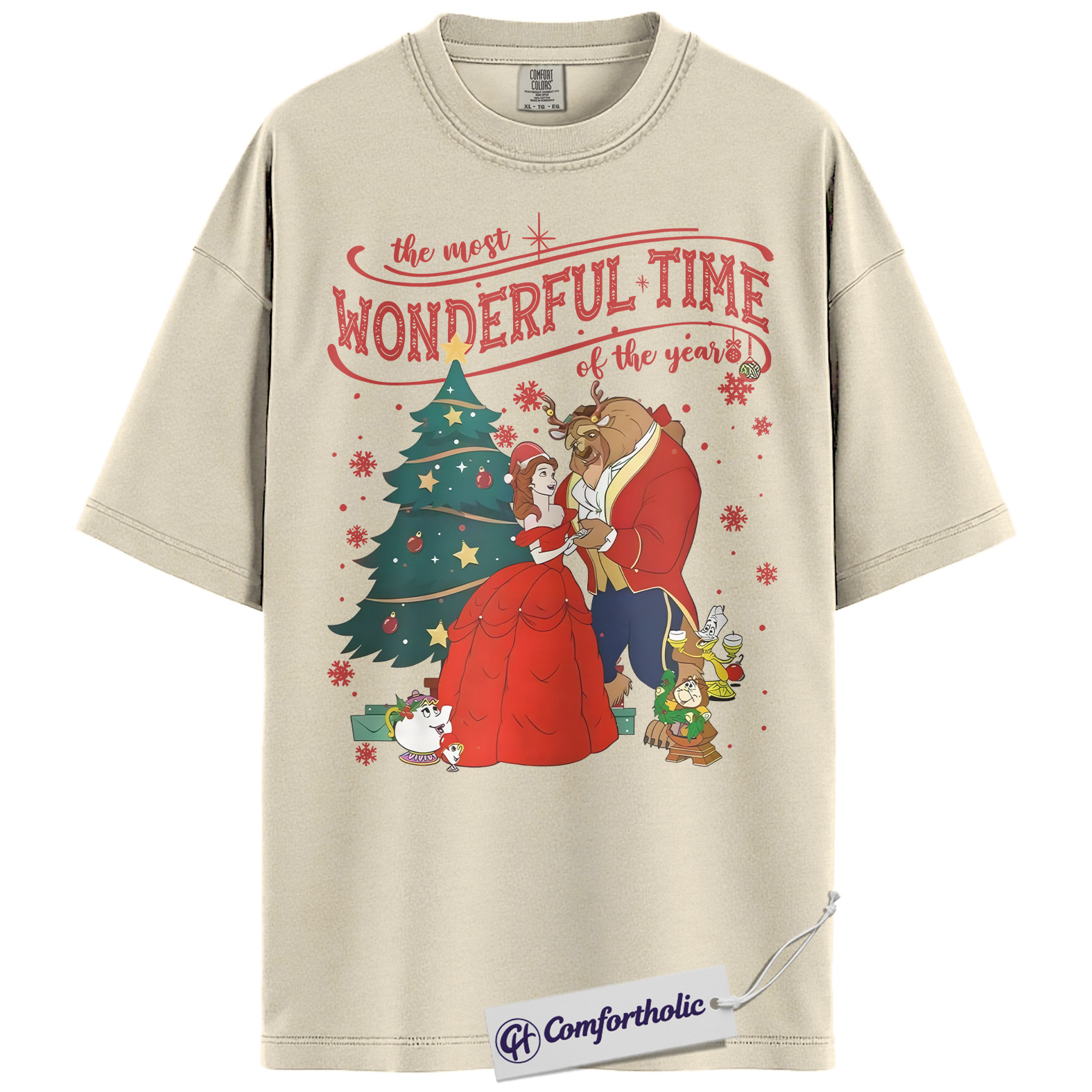 Beauty and the Beast Shirt, Christmas T-Shirt, Animated Graphic Tee, Christmas Comfort Colors Shirt